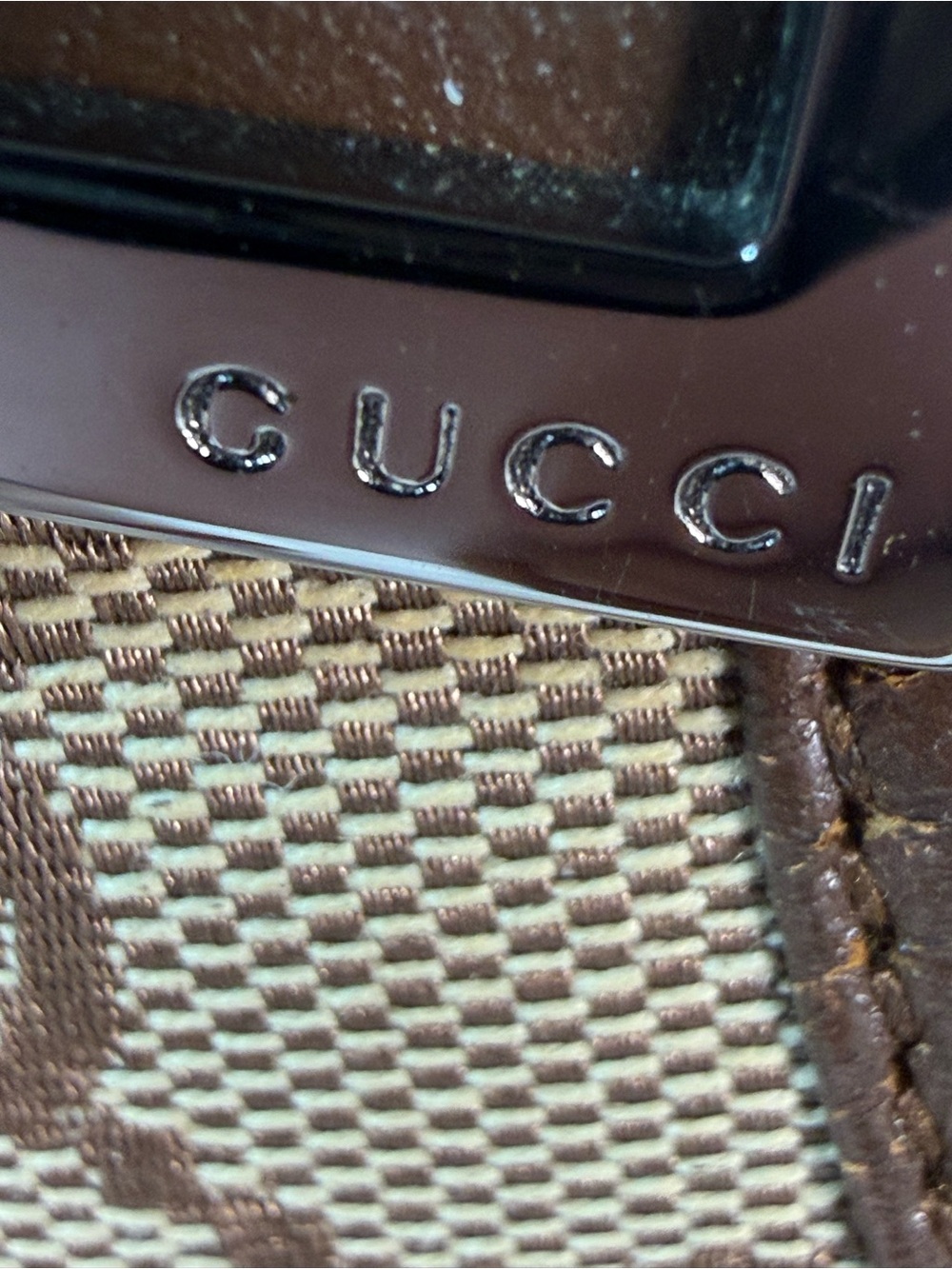 Gucci Beige Brown GG Canvas Shoulder Bag with Dark Brown Leather Trim - Picture 4 of 8